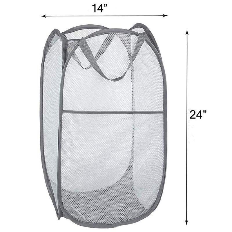 Buenod Mesh Pop up Laundry Hamper, Collapsible for Storage, Portable Folding Pop-Up Clothes Hamper Laundry Basket for Home Room, College Dorm or Travel, Grey - Image 3